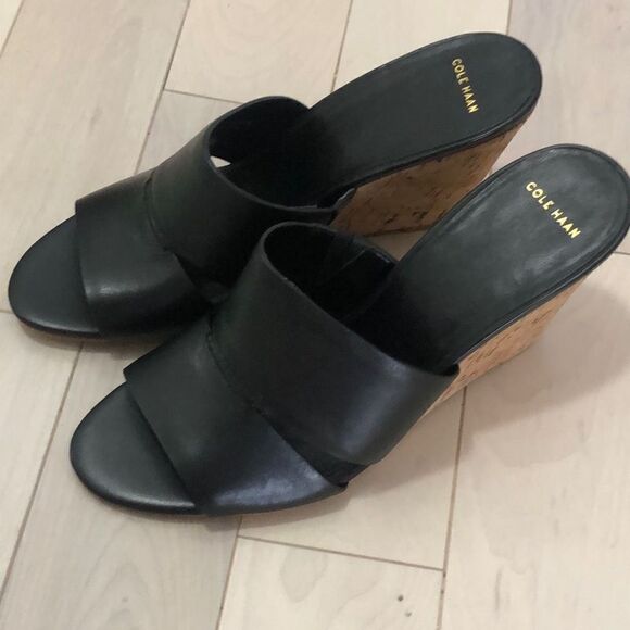Cole Haan Women's Acoma Cork Wedge Slip-On Sandals Black Size 8.5B - Picture 6 of 6